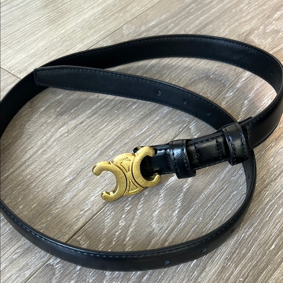 Black Leather Belt with Gold Buckle - Picture 1 of 5